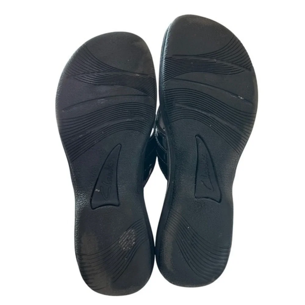 Clarks Cloudsteppers Black Patent Flip Flop Sandals Womens‎ Size 8 Comfort